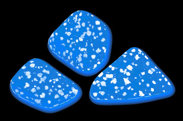 Imitation blue dalmatian jasper gemstones isolated on black