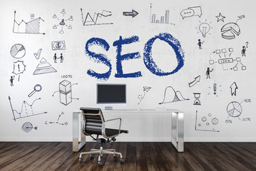 SEO | Desk in an office with symbols