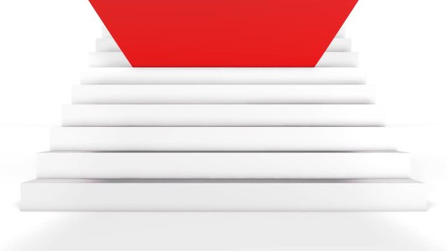 Tapis rouge se d&eacute;roulant sur les marches. Rendu 3D
