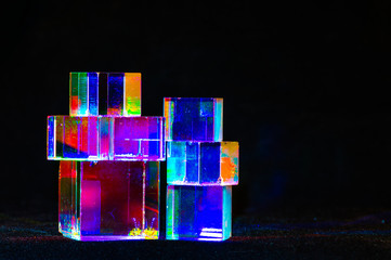 Abstract Cubes concept relecting bright prism colors in unique background