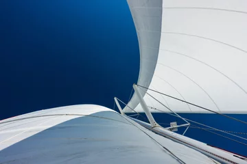 Fotobehang Zeilen Zeiljacht catamaran zeilen in de zee. Zeilboot. Het zeilen.