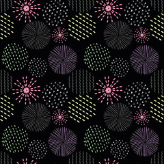 Abstract geometric pattern, Decorative colorful circles on a black background .