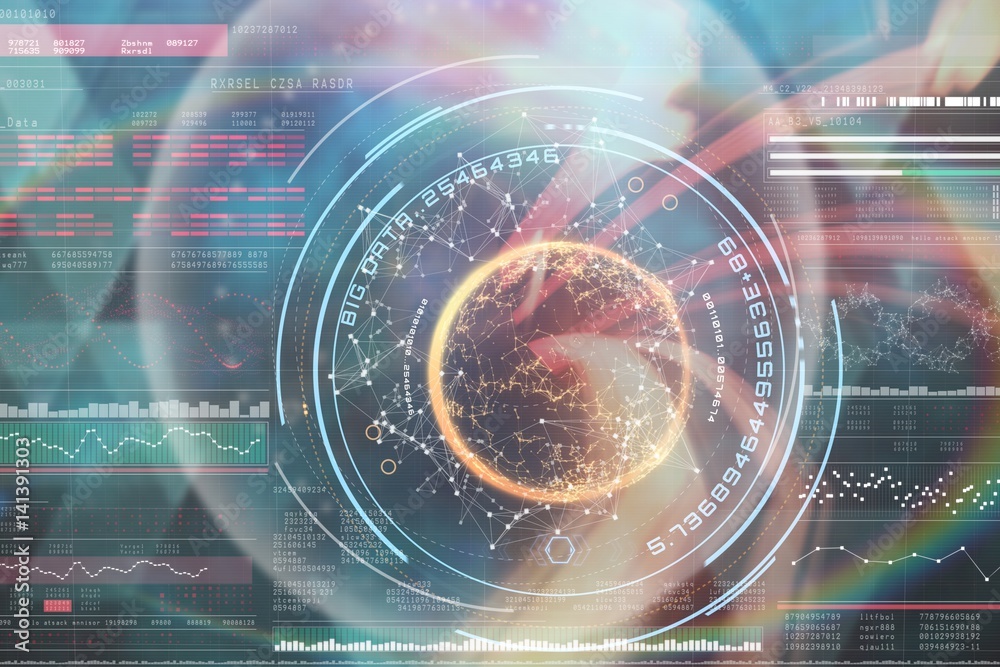 Poster composite image of digital image of globe with big data text 3d