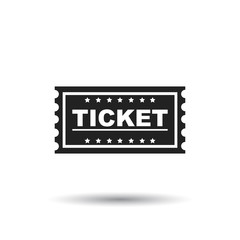 Ticket icon. Flat vector illustration. Ticket sign symbol with shadow on white background.