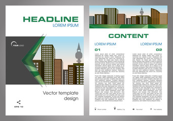 Vector flyer, corporate business, annual report, brochure design and cover presentation in green color. Front page and back page.