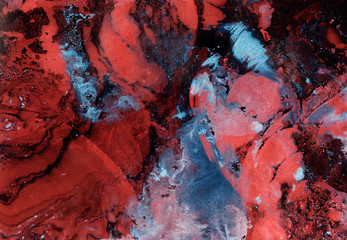 Abstract hand-made texture. Marbling blue and red background for design