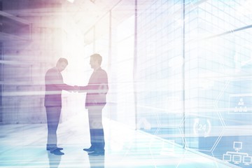 Fototapeta na wymiar Composite image of businessmen shaking hands