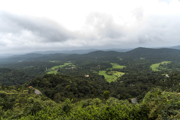 View of Kodagu (Coorg) from Raja's Seat in Madikeri, Karnataka, India.