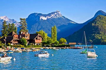 Restful town of Talloires, France, on the lake Annecy. Water sports, calm and peaceful bays and...