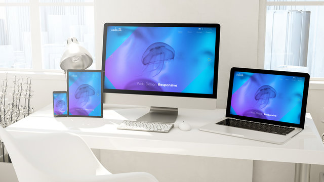 desktop devices computer, tablet, laptop and phone website