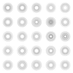 Linear Drawing of Vintage Sunbursts or Light Rays in Hipster Style