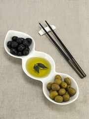 olive oil with olives are a natural product healthy food. 
