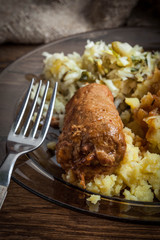 Tasty roulades beef on plate.