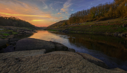 Quiet scene at sunset in the river Miño