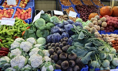 vegetables counter  in the market in Budapest Hungary