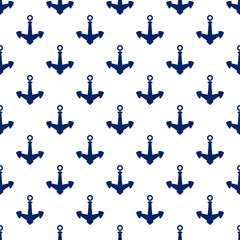 Seamless Maritime Pattern, Blue Anchor on White Background , Vector Illustration