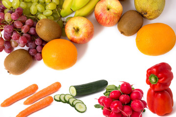 fruits vegetables kiwi banana cucumber radish pepper apple orange grape