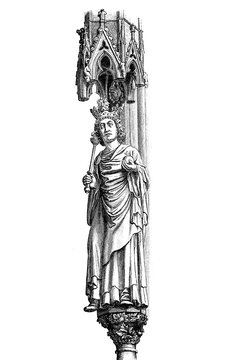 Statue of Otto I the Great Holy Roman Emperor and king of Germany with scepter, globe and crown, Magdeburg cathedral, X century  