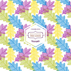 Floral seamless pattern with autumn grunge blue, orange, green, pink tree leaves