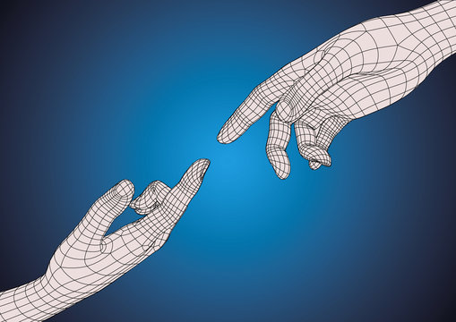 Two human hands pointing each other with index finger