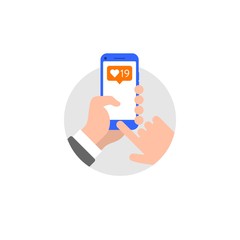 Hand with smartphone application flat style illustration