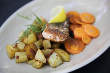 Baked salmon with lemon and carrot