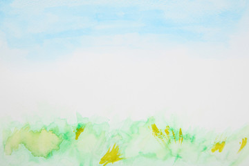 Abstract grass and sky watercolor background texture