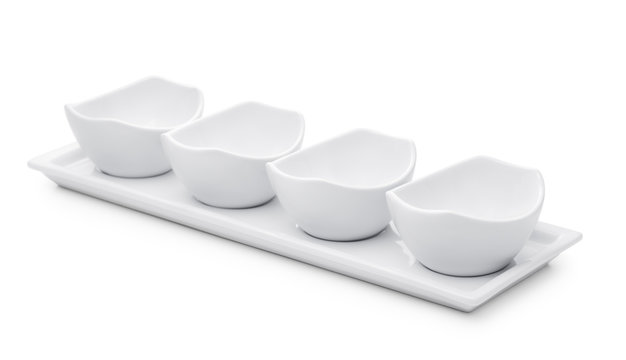 Empty sauce and condiment dip bowl set