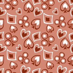 Seamless vector pattern with icons of playings cards. background with hand drawn symbols. Decorative repeat ornament. Series of Gaming and Gambling Seamless vector Patterns.