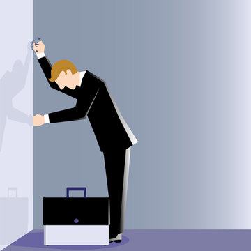 Simple business illustration of a man hit wall hard due to his failure