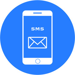 Blue sms design in a flat round button