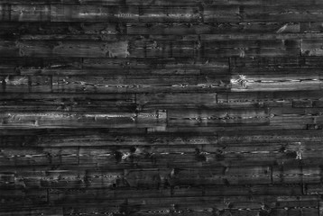 Grey Old Log Cabin Wall Texture. Wood texture. Dark Rustic House Log Wall. Horizontal Timbered Background