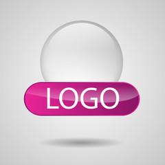 Vector illustration of logo in the form of glass, transparent circle with sign and place for text. Use in design