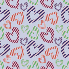 Seamless vector pattern with hearts. Background with hand drawn ornamental symbols. Template for wrapping, decor, surface, cards, backgrounds, textile, print. Repeat ornament. Series of Love Patterns.