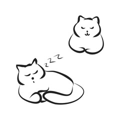 The cat is sleeping. A caricature of a cat, drawing of lines, vector