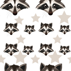 Seamless background with raccoon and star
