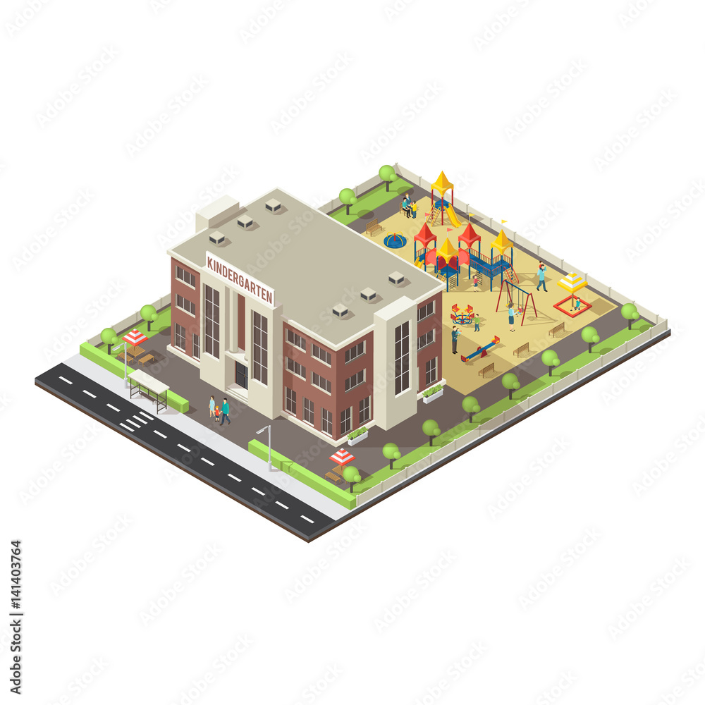 Sticker colorful isometric children playground concept