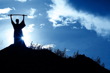 Silhouette monk on the mountain prayer moses faith god