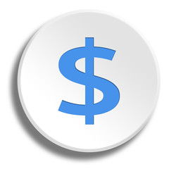Blue dollars in round white button with shadow