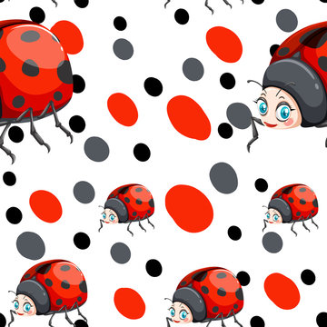 Seamless background with ladybugs and dots