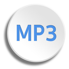 Blue MP3 in round white button with shadow