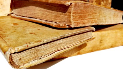 Antique Old BOOKS, Manuscripts, Incunabula, Vintage Aging of the Pages, Background, Parchment, Leather-Bound.