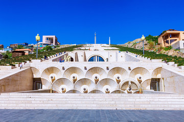 Front view of Cascade fountain stair stylized with wine bottles in Yerevan, Armenia © photoaliona