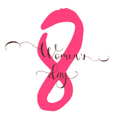 Greeting card - International Happy Women's Day. 8 March holiday background with lettering. Trendy design template for party flyer or banner. Vector illustration.