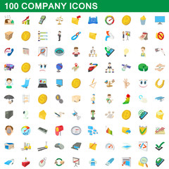 100 company icons set, cartoon style