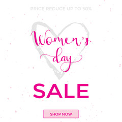 Discount greeting card design - International Happy Women's Day. 8 March holiday background with lettering. Trendy design template for advertising and  sale promotion. Vector illustration.