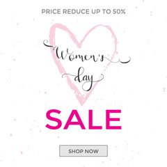 Discount greeting card design - International Happy Women's Day. 8 March holiday background with lettering. Trendy design template for advertising and  sale promotion. Vector illustration.