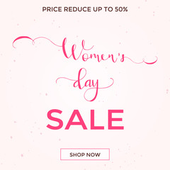 Discount greeting card design - International Happy Women's Day. 8 March holiday background with lettering. Trendy design template for advertising and  sale promotion. Vector illustration.