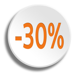 Orange 30 percent in round white button with shadow