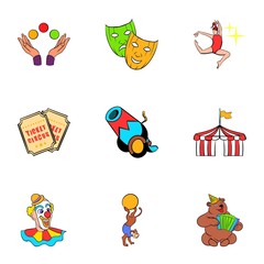 Show icons set, cartoon style
